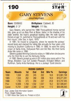 1991 Jockey Star Jockeys #190 Gary Stevens Back